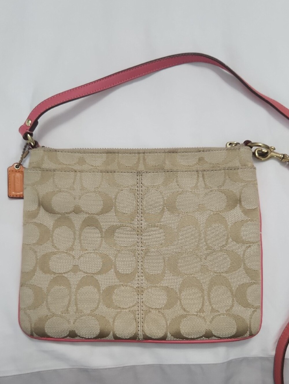 Coach Crossbody in Beige Canvas with Pink & Orange Trim - Picture 4 of 8